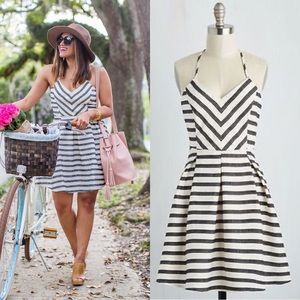 Black Striped Creamy White Criss Cross Dress from ModCloth